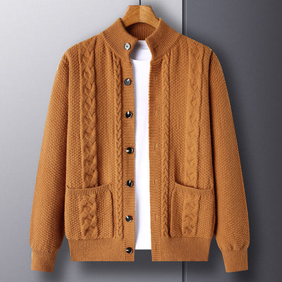 Cardigan - Men - Textured Knit with Cable Detail and Button Closure - Elias