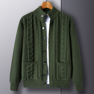 Cardigan - Men - Textured Knit with Cable Detail and Button Closure - Elias
