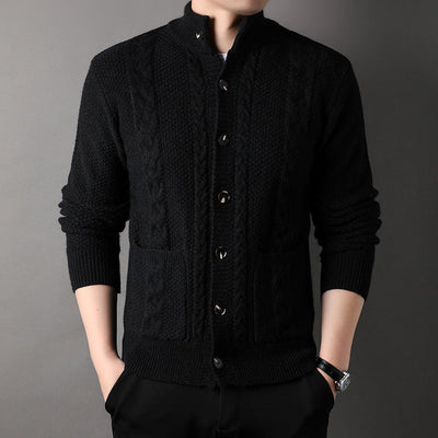 Cardigan - Men - Textured Knit with Cable Detail and Button Closure - Elias