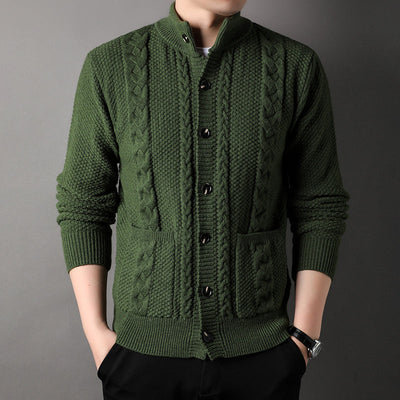 Cardigan - Men - Textured Knit with Cable Detail and Button Closure - Elias