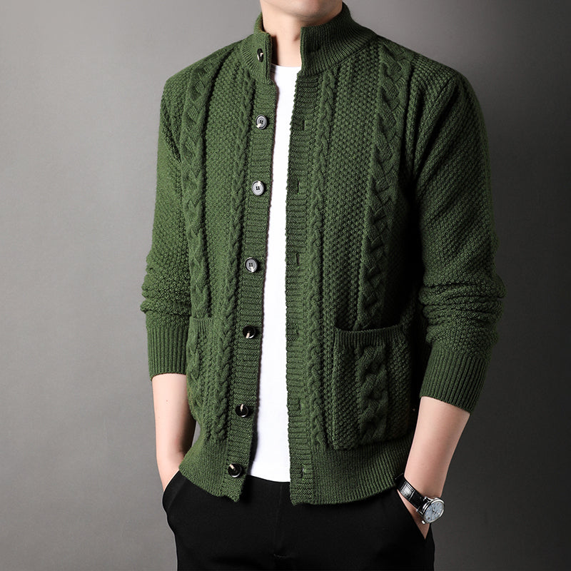 Cardigan - Men - Textured Knit with Cable Detail and Button Closure - Elias
