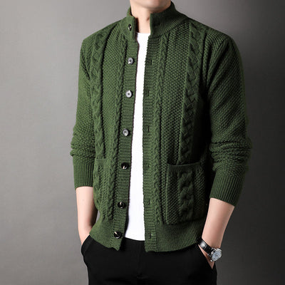 Cardigan - Men - Textured Knit with Cable Detail and Button Closure - Elias