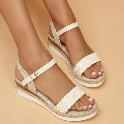 Women's cream wedge sandals with braided design - Arabelle