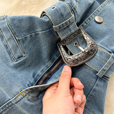 Women's denim strapless dress with western style belt - Dakota