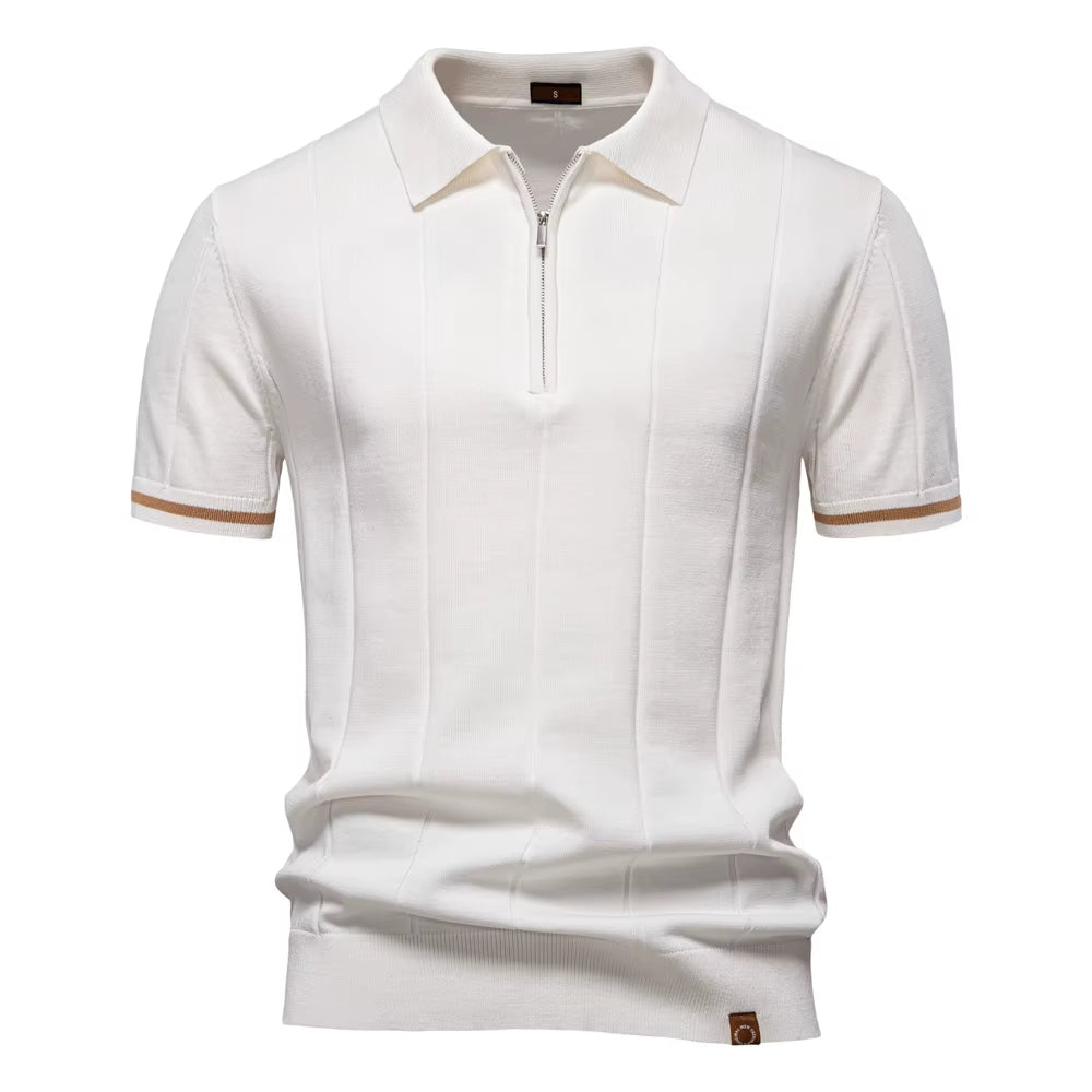 Men's sporty polo shirt short sleeve zip white elegant - Leandro