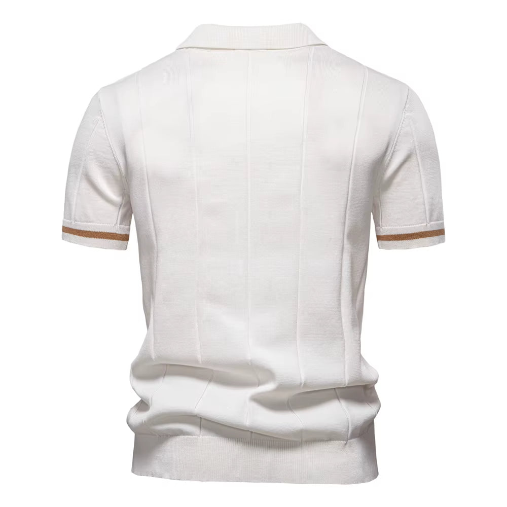 Men's sporty polo shirt short sleeve zip white elegant - Leandro