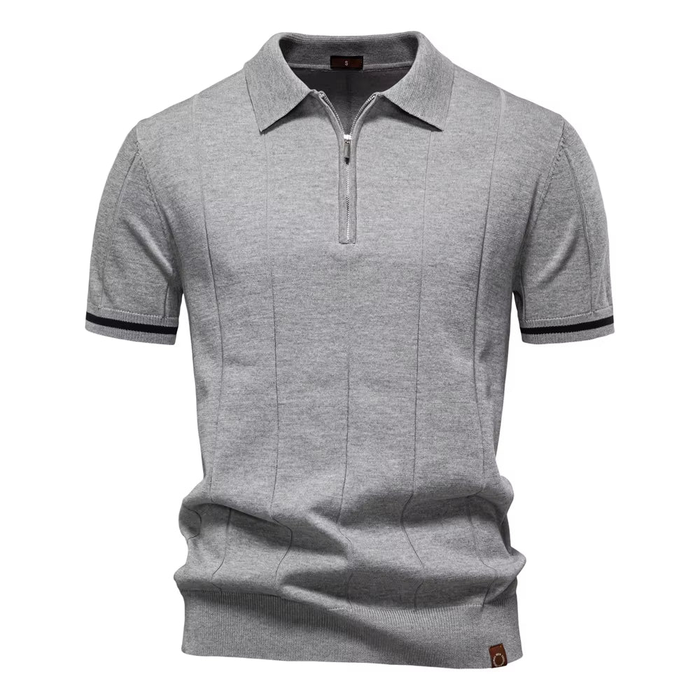 Men's sporty polo shirt short sleeve zip white elegant - Leandro