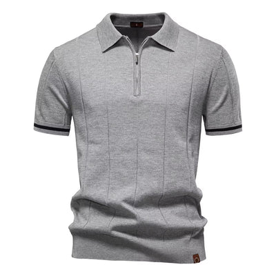 Men's sporty polo shirt short sleeve zip white elegant - Leandro