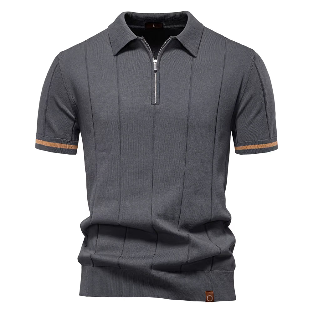 Men's sporty polo shirt short sleeve zip white elegant - Leandro