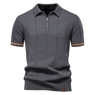 Men's sporty polo shirt short sleeve zip white elegant - Leandro