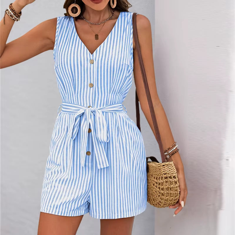 Summer short jumpsuit with vertical stripes - Kendra