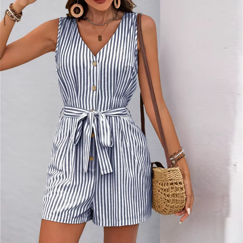 Summer short jumpsuit with vertical stripes - Kendra