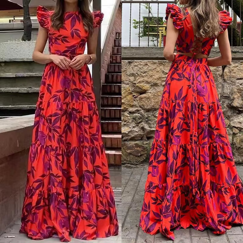 Woman long dress with floral print and open back - Mariluz