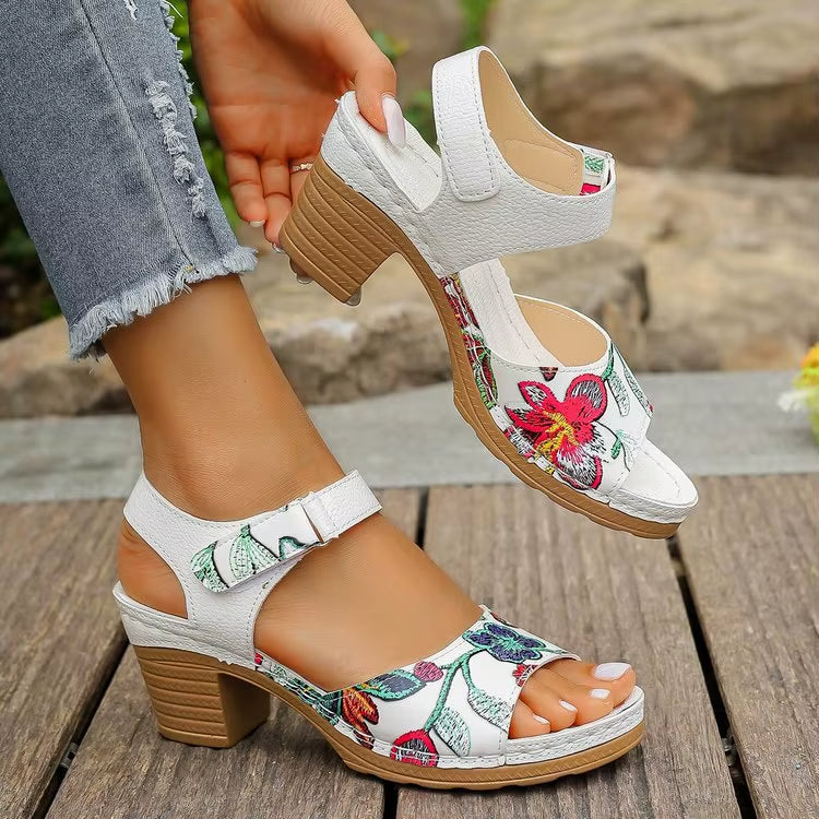 Women's floral print sandals with chunky heel - Aurelina