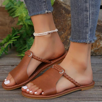 Bohemian style braided synthetic leather women's sandals - Clara