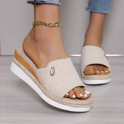 Women's sandals natural fabric open platform - Martina