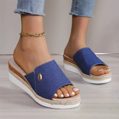 Women's sandals natural fabric open platform - Martina