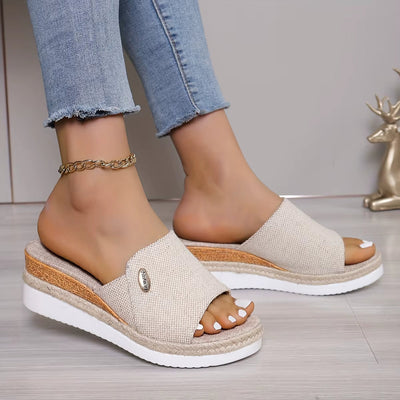 Women's sandals natural fabric open platform - Martina