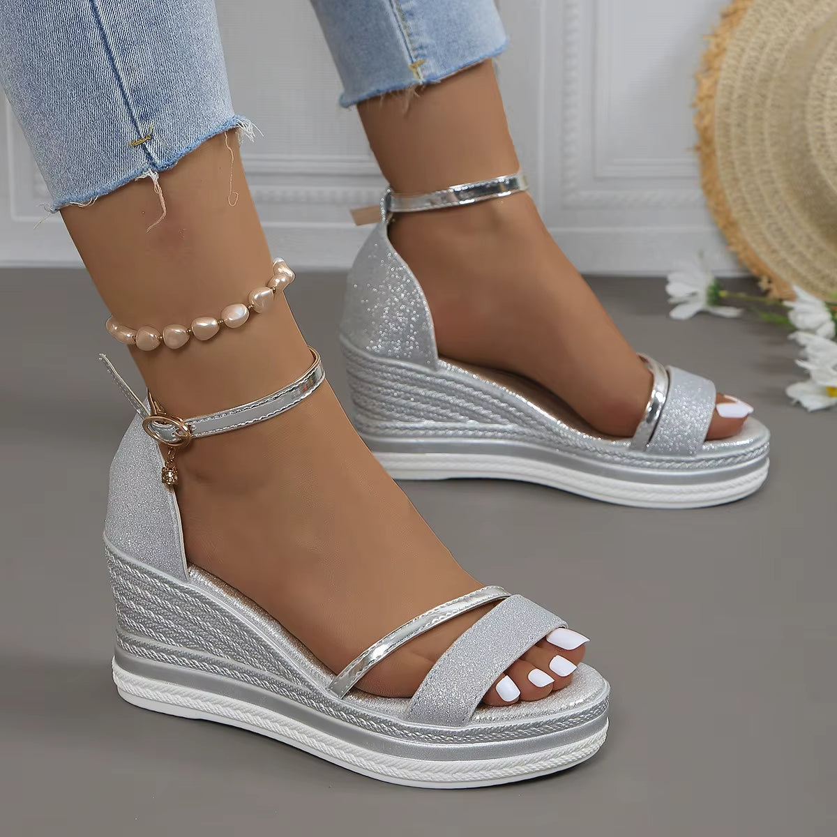 Women's glitter sandals elegant high wedge style - Jimena
