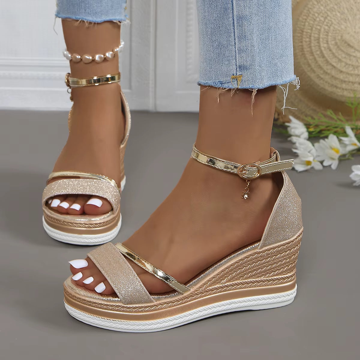 Women's glitter sandals elegant high wedge style - Jimena
