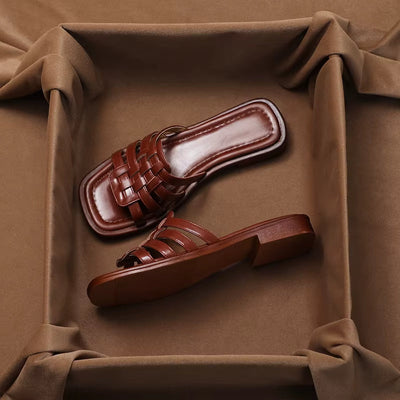 Women's synthetic leather sandals braided flat design - Renata