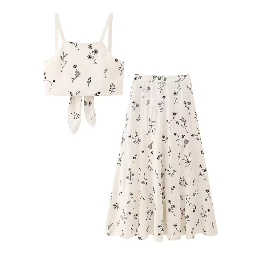 2 piece cream floral print set - Liora