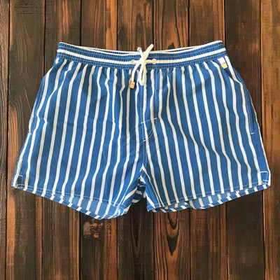 Men's swimming costume short vertical stripes blue and white - Oceanix