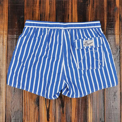 Men's swimming costume short vertical stripes blue and white - Oceanix