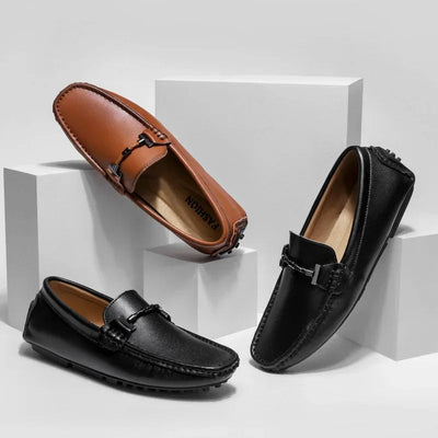 Breathable leather men's loafers sporty style black - Veron
