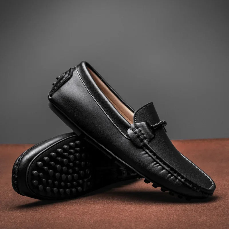 Breathable leather men's loafers sporty style black - Veron