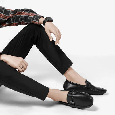 Breathable leather men's loafers sporty style black - Veron