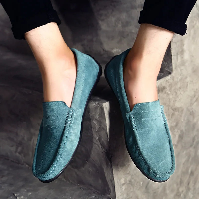Men's genuine suede loafers casual style blue - Larkstone
