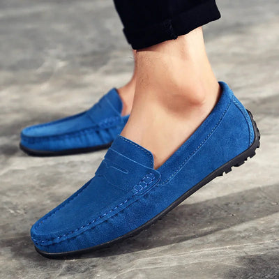 Men's genuine suede loafers casual style blue - Larkstone