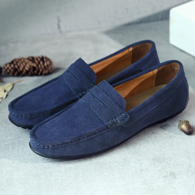 Men's genuine suede loafers casual style blue - Larkstone