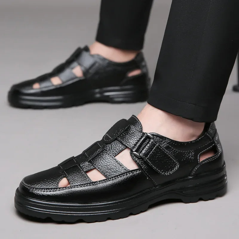 Men's open-toed shoes in classic breathable leather - Velmar