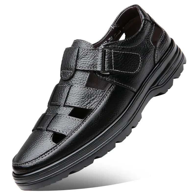 Men's open-toed shoes in classic breathable leather - Velmar