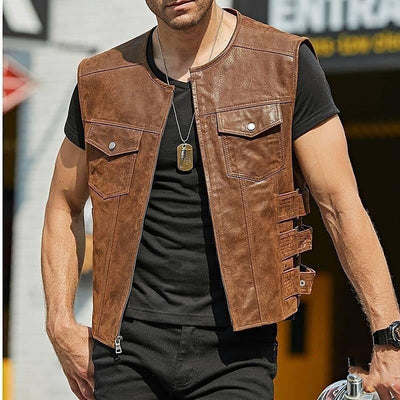Men's synthetic leather biker style waistcoat - Ernesto