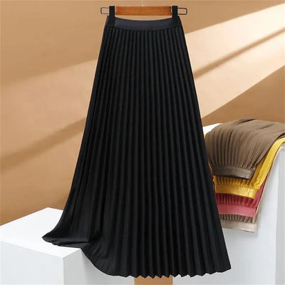 Stretch pleated long skirt with high waist, elegant and comfortable perfect for a sophisticated and feminine look