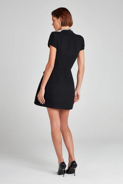 Women's short tweed dress with retro white pearls - Clarisse