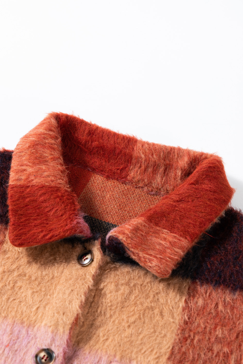 Danella - Orange checked oversized casual jacket with flap pockets and buttons