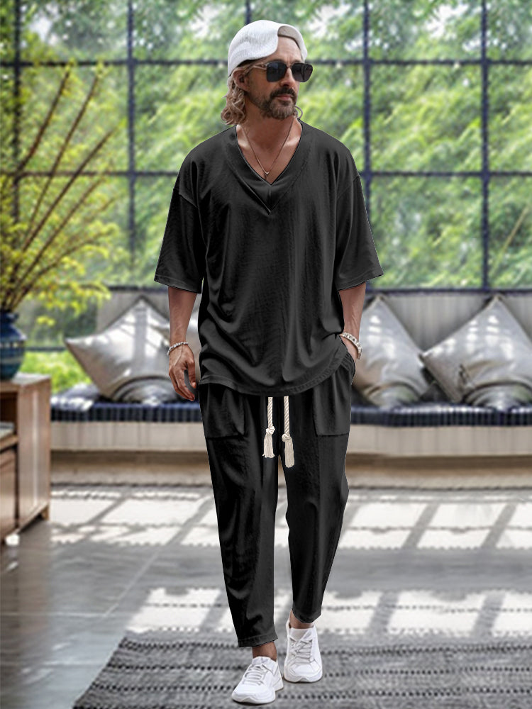 Ricky - White 3/4 sleeve trousers with drawstring