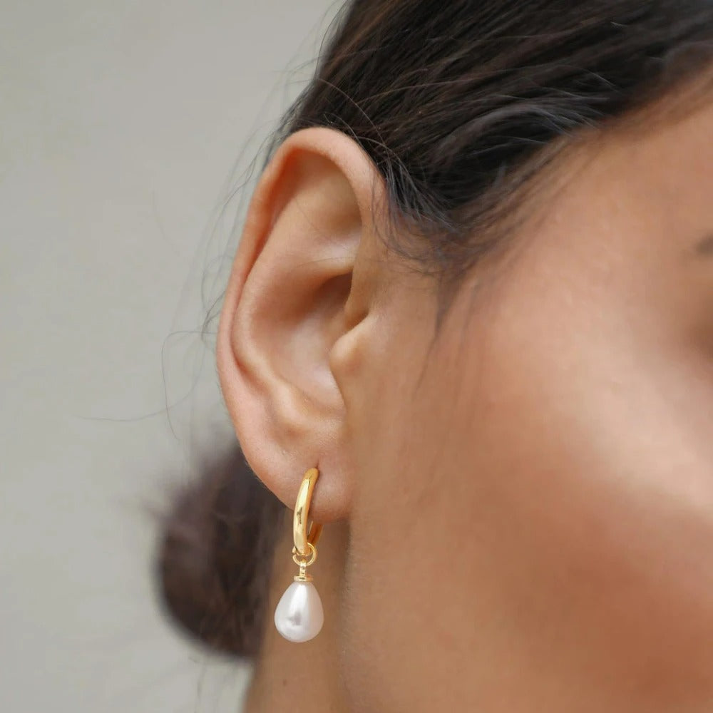 Women's Gold Earrings with White Drop Pearl - Dalia
