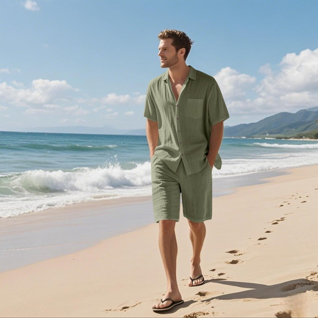 Men's summer set in breathable linen casual style - Mateo