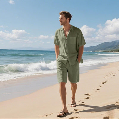 Men's summer set in breathable linen casual style - Mateo