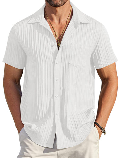 Men's casual short sleeve white ribbed textured shirt - Adrien