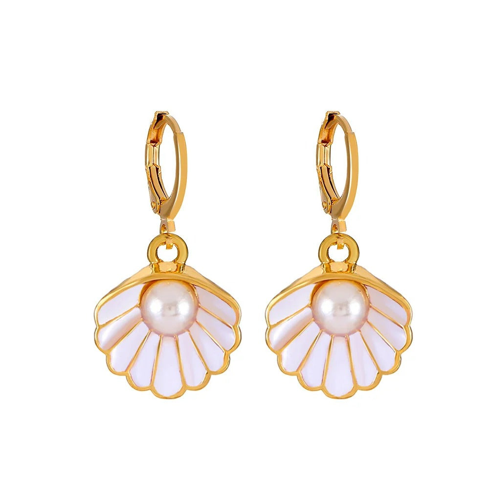 Women's Pearl Earrings Gold Plated Pink Shell - Elise