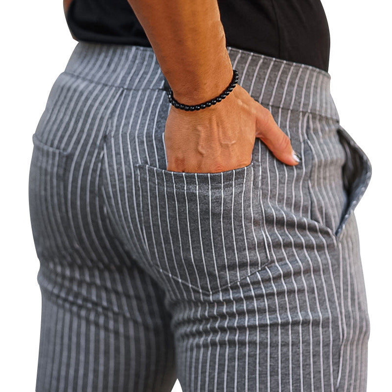 Men's casual trousers vertical stripes slim fit black - Érick