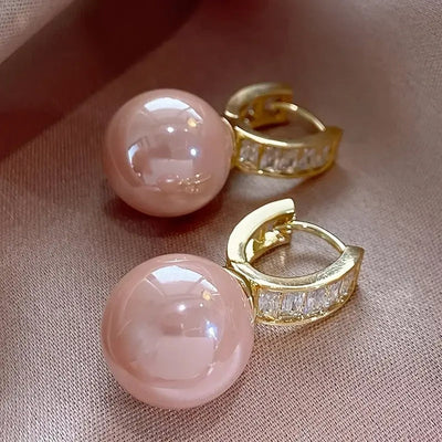 Women's Gold Earrings with Pink Pearl - Alina