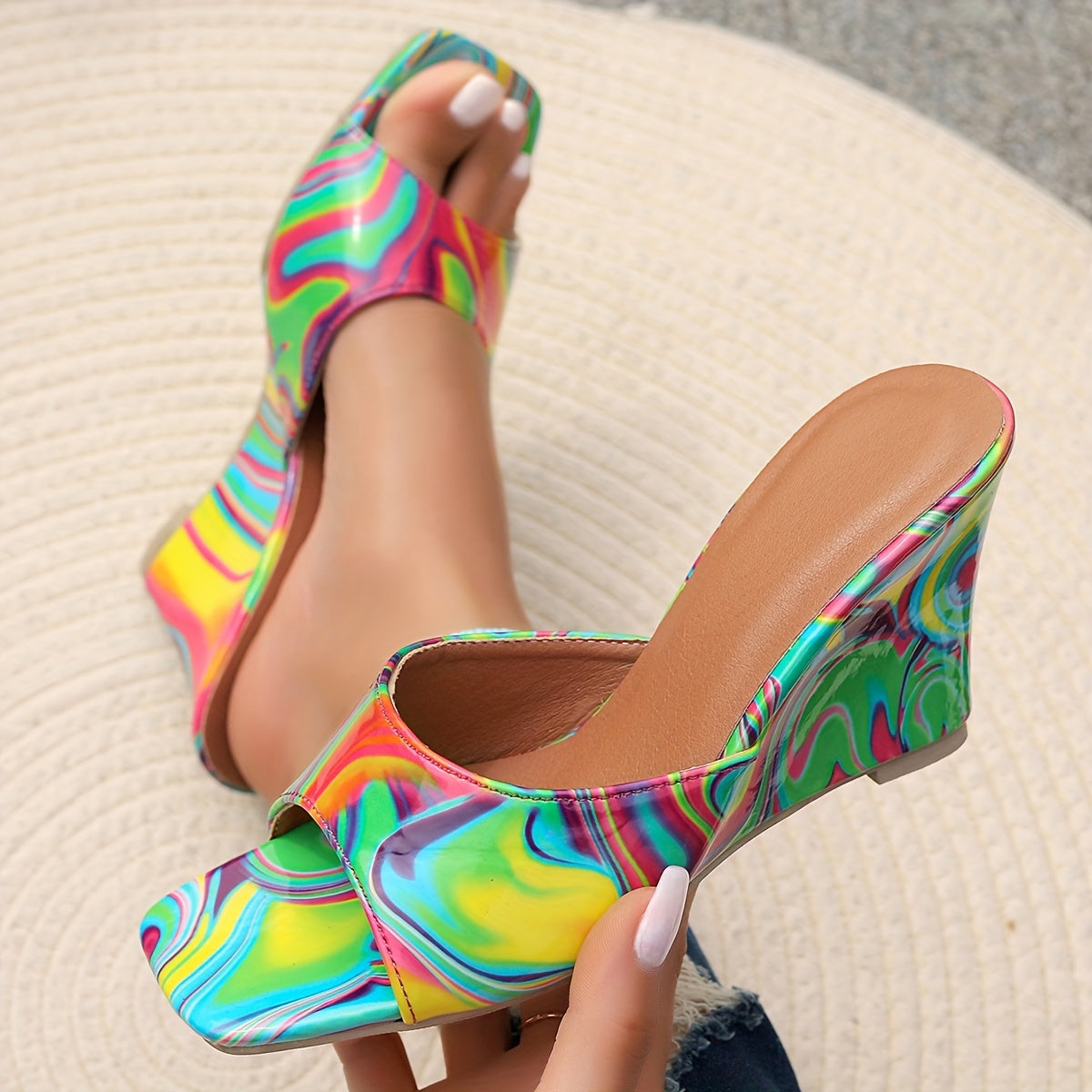 Abstract Leather Wedge - Mitzi