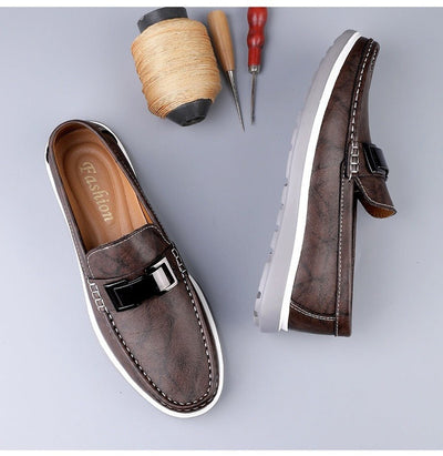 Stylish men's brown leather loafers British style - Weston